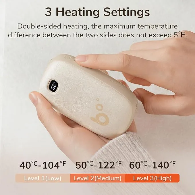 JISULIFE Hand Warmers Rechargeable, 9000mAh Faux Deer-Skin Texture Hand Warmer, 3 Gears Electric Hand Warmer, Hot Hands for Camping/Hiking/Golf, Xmas Gifts for Women/Hunting Gifts for Men