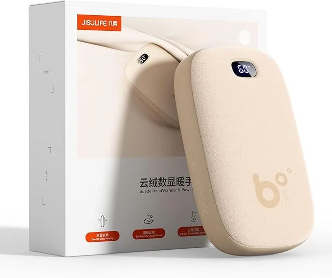 JISULIFE Hand Warmers Rechargeable, 9000mAh Faux Deer-Skin Texture Hand Warmer, 3 Gears Electric Hand Warmer, Hot Hands for Camping/Hiking/Golf, Xmas Gifts for Women/Hunting Gifts for Men