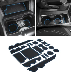 JKCOVER Premium Custom Liner Mat Accessories Compatible with Toyota Tacoma 2016 2017 2018 2019 2020 2021 2022 2023, Cup Holder, Door Pocket and Center Console Inserts 19 Pcs (Double Cab, Blue Trim)
