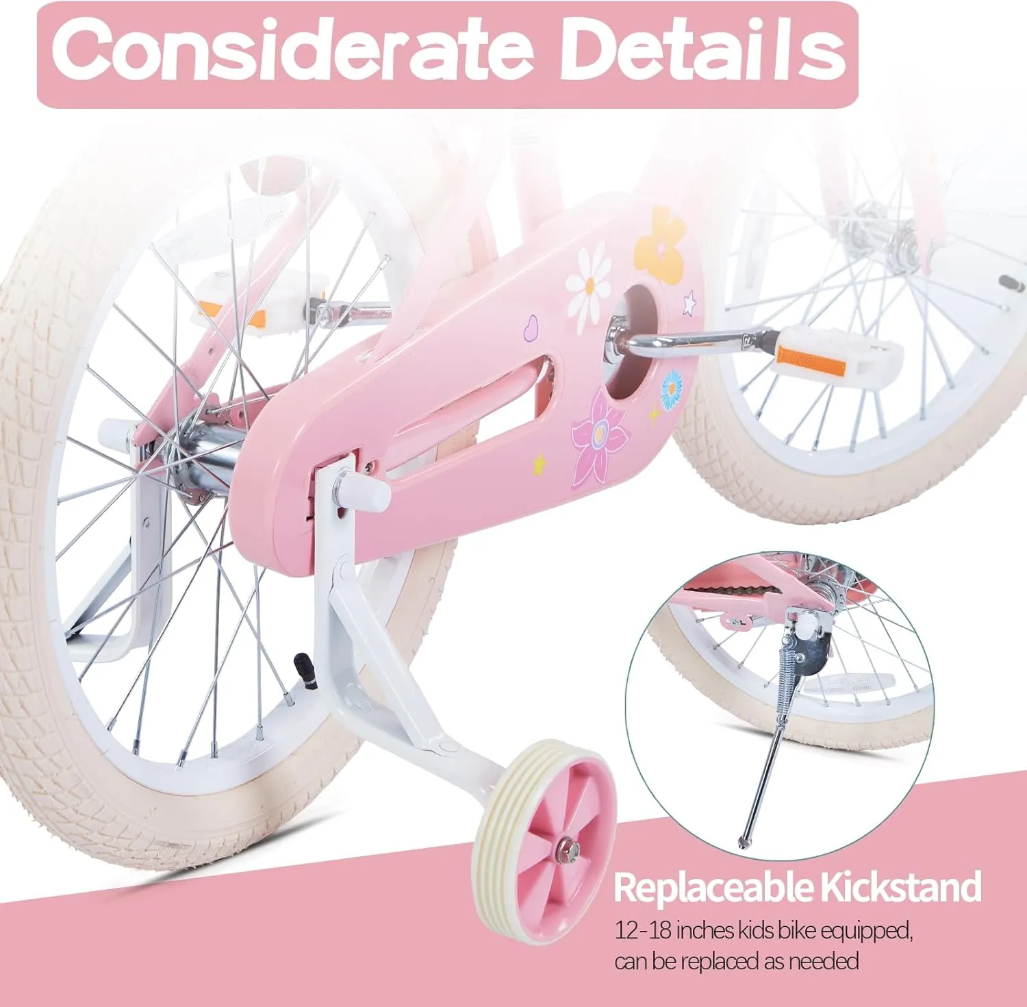 JMMD Girls Bike for 4-12 Years Old Kids, 12 14 16 18 20 24 Kids Bike with Training Wheels, Basket and Doll Seat, Toddler Girls Bicycles with Handbrake & Kickstand, Multiple Colors