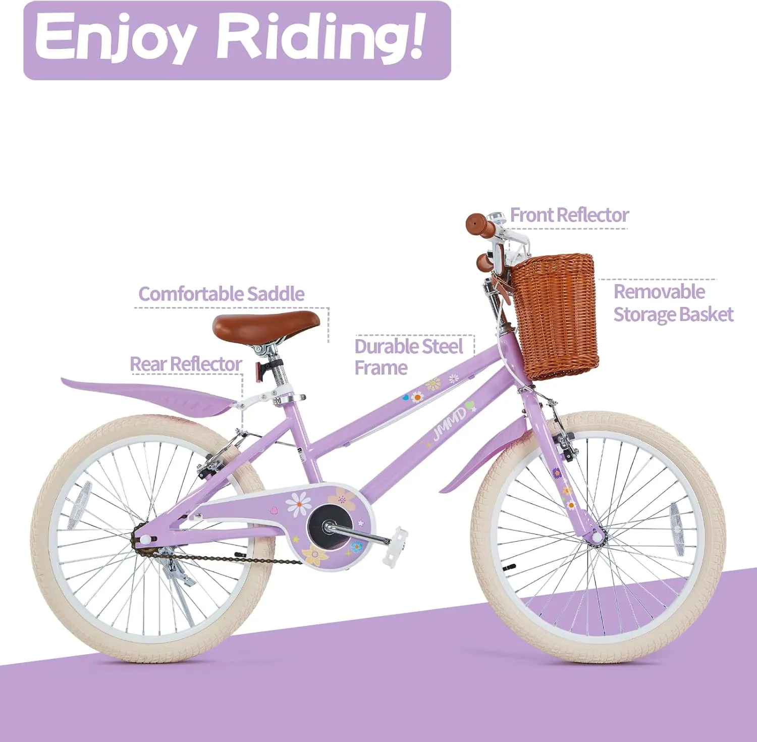 JMMD Girls Bike for 4-12 Years Old Kids, 12 14 16 18 20 24 Kids Bike with Training Wheels, Basket and Doll Seat, Toddler Girls Bicycles with Handbrake & Kickstand, Multiple Colors