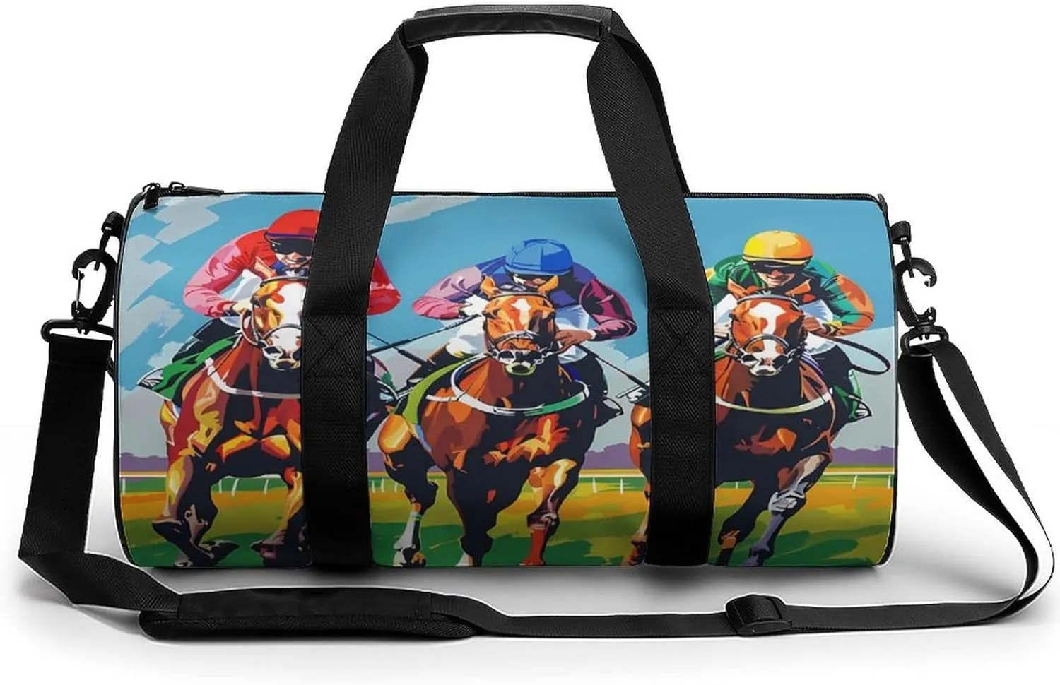 Jockeys Racing Horses Gym Bag Lightweight Duffel Bag Workout Bag Overnight Backpack Travel Bags for Men Women