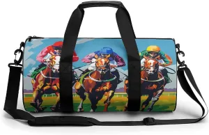 Jockeys Racing Horses Gym Bag Lightweight Duffel Bag Workout Bag Overnight Backpack Travel Bags for Men Women