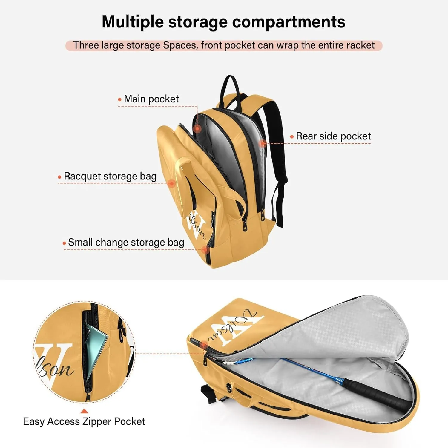Joko Ivery Custom Tennis Bag Backpack Tennis Racket Bag Pickleball Bag Backpack Fits Badminton Paddles Sport Accessories