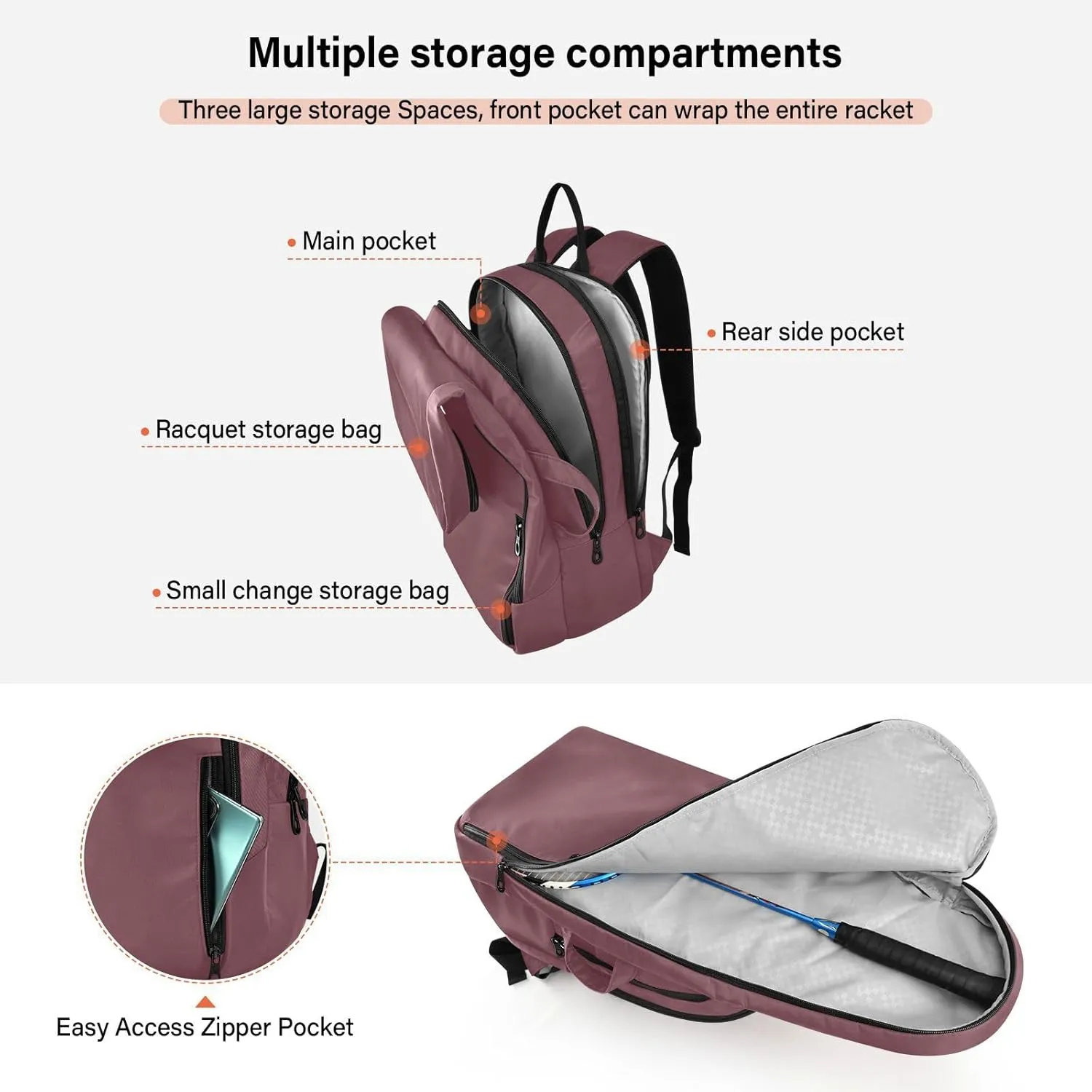 Joko Ivery Tennis Bag Backpack Tennis Racket Bag Pickleball Bag Backpack Tennis Bags Fits Badminton Paddles Squash Racquet