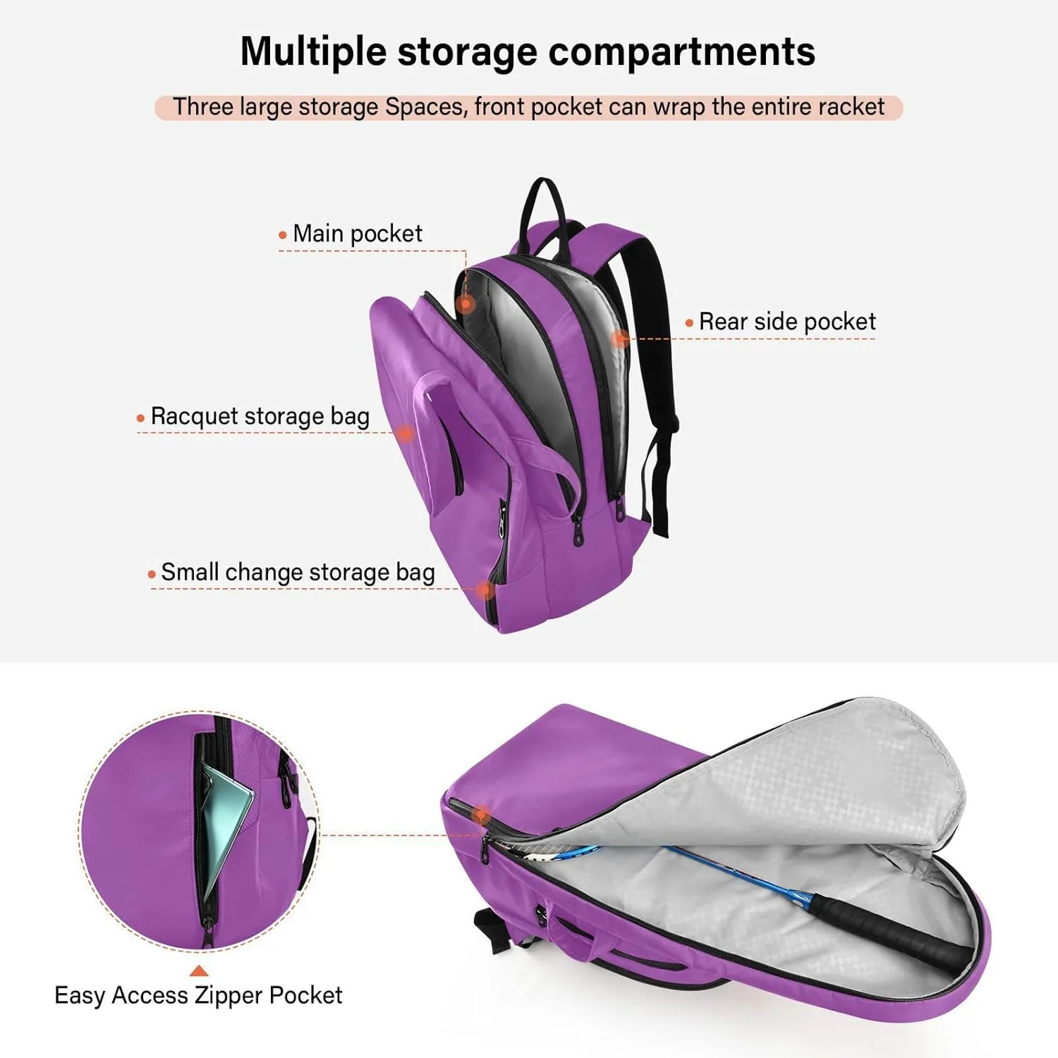Joko Ivery Tennis Bag Backpack Tennis Racket Bag Pickleball Bag Backpack Tennis Bags Fits Badminton Paddles Squash Racquet