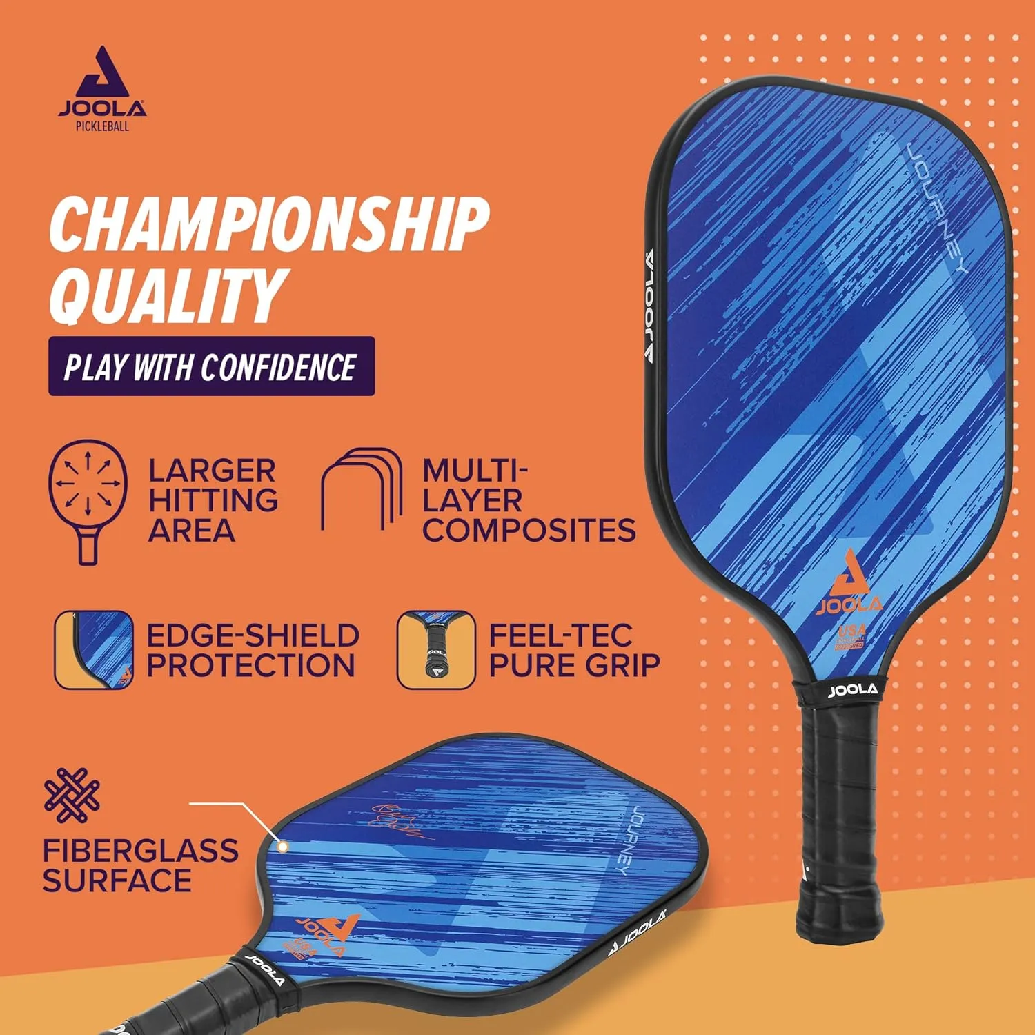 JOOLA Pickleball Paddle Journey and Seneca – Select Fiberglass or Carbon Fiber Surface – Lightweight Paddles – Control & Power Rackets for Beginners to Intermediates – USAP Approved – Multiple Styles
