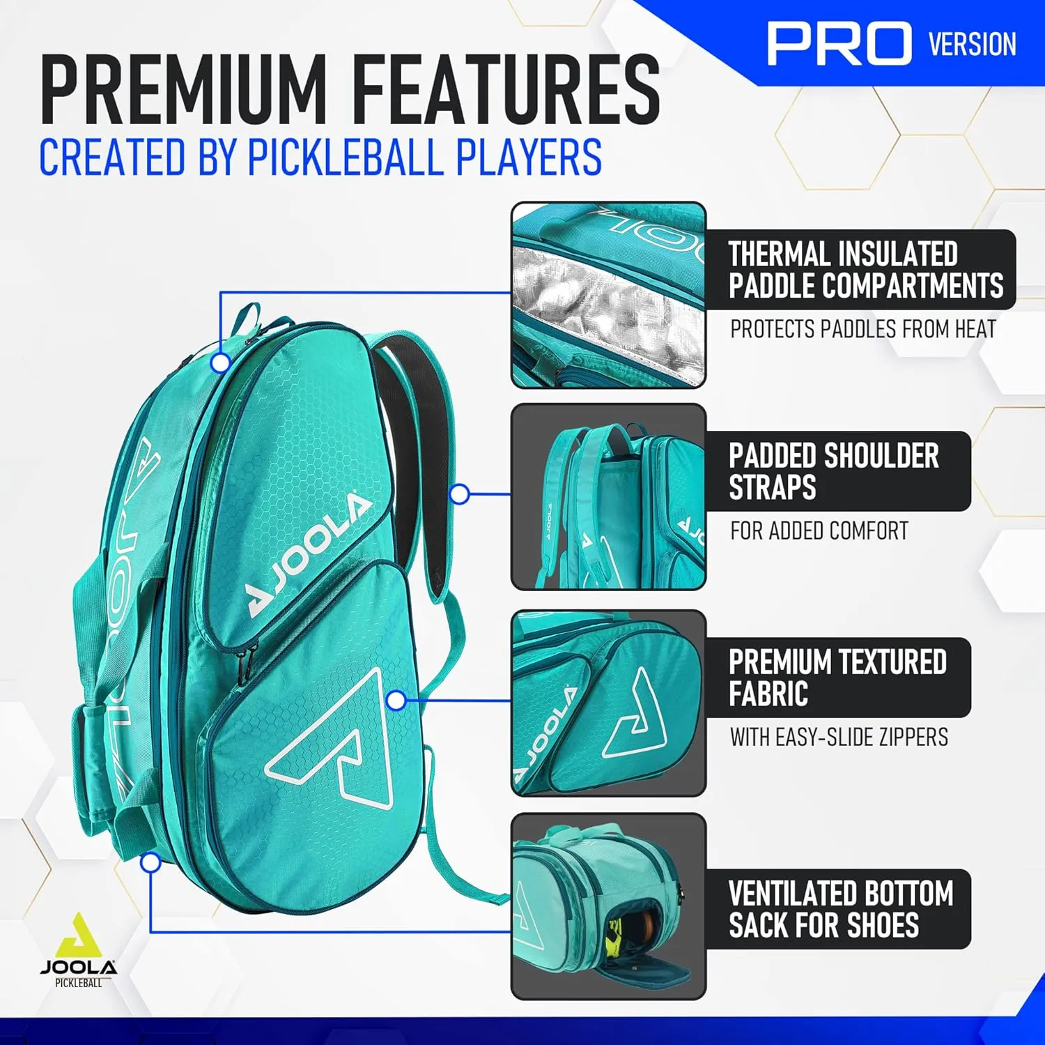 JOOLA Tour Elite Pro Pickleball Bag – Backpack & Duffle Bag for Paddles & Pickleball Accessories – Thermal Insulated Pockets Hold 4  Paddles - Includes Fence Hook