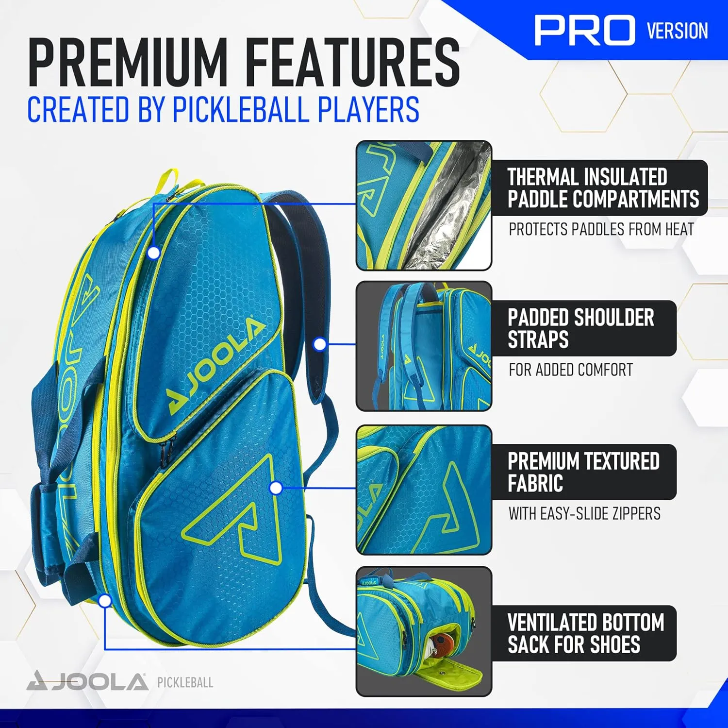 JOOLA Tour Elite Pro Pickleball Bag – Backpack & Duffle Bag for Paddles & Pickleball Accessories – Thermal Insulated Pockets Hold 4  Paddles - Includes Fence Hook