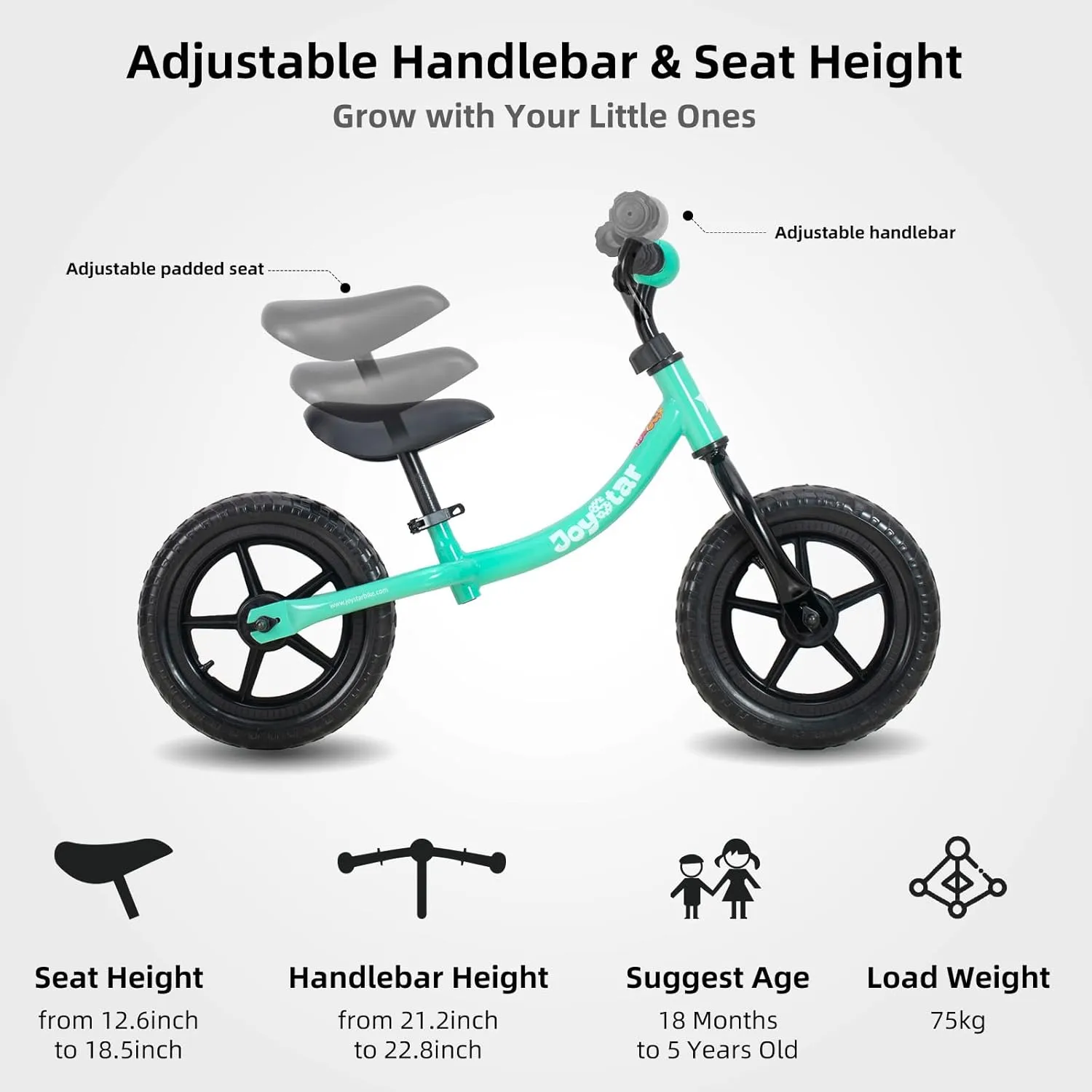 JOYSTAR 12 Inch Balance Bike for 18months, 2, 3, 4, and 5 Years Old Boys and Girls, Lightweight Push Bike with Adjustable Handlebar and Seat, Gift Bike for 2-5 Boys Girls