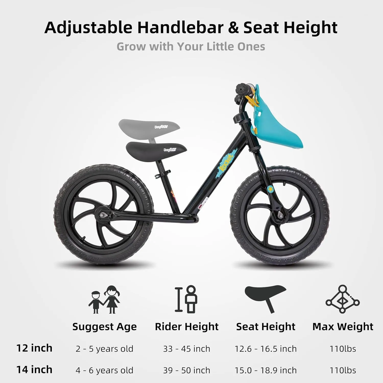 JOYSTAR 12/14 Inch Kids Balance Bike for 18months-5 Years Old Boys Girls, Lightweight Toddler Balance Bikes with Footrest and Handlebar Basket or Doll Seat