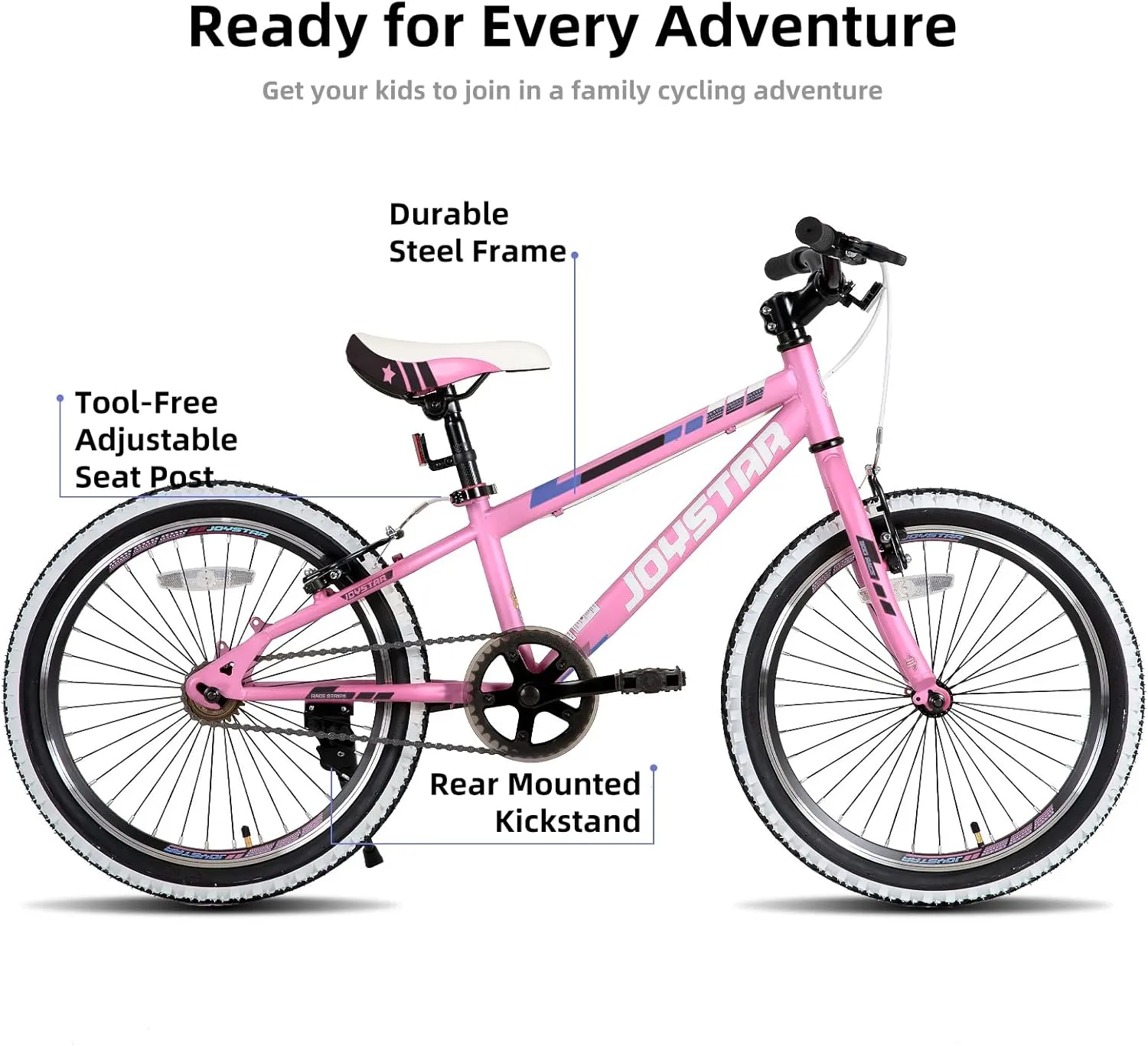 JOYSTAR Lubbock 20 24 Inch Kids Bike for Boys & Girls Ages 7-12 Years Hardtail Mountain Bike for Kids with 1-Speed/7-Speed Drivetrain, White Wall Knobby Tires, Kids' Bicycle