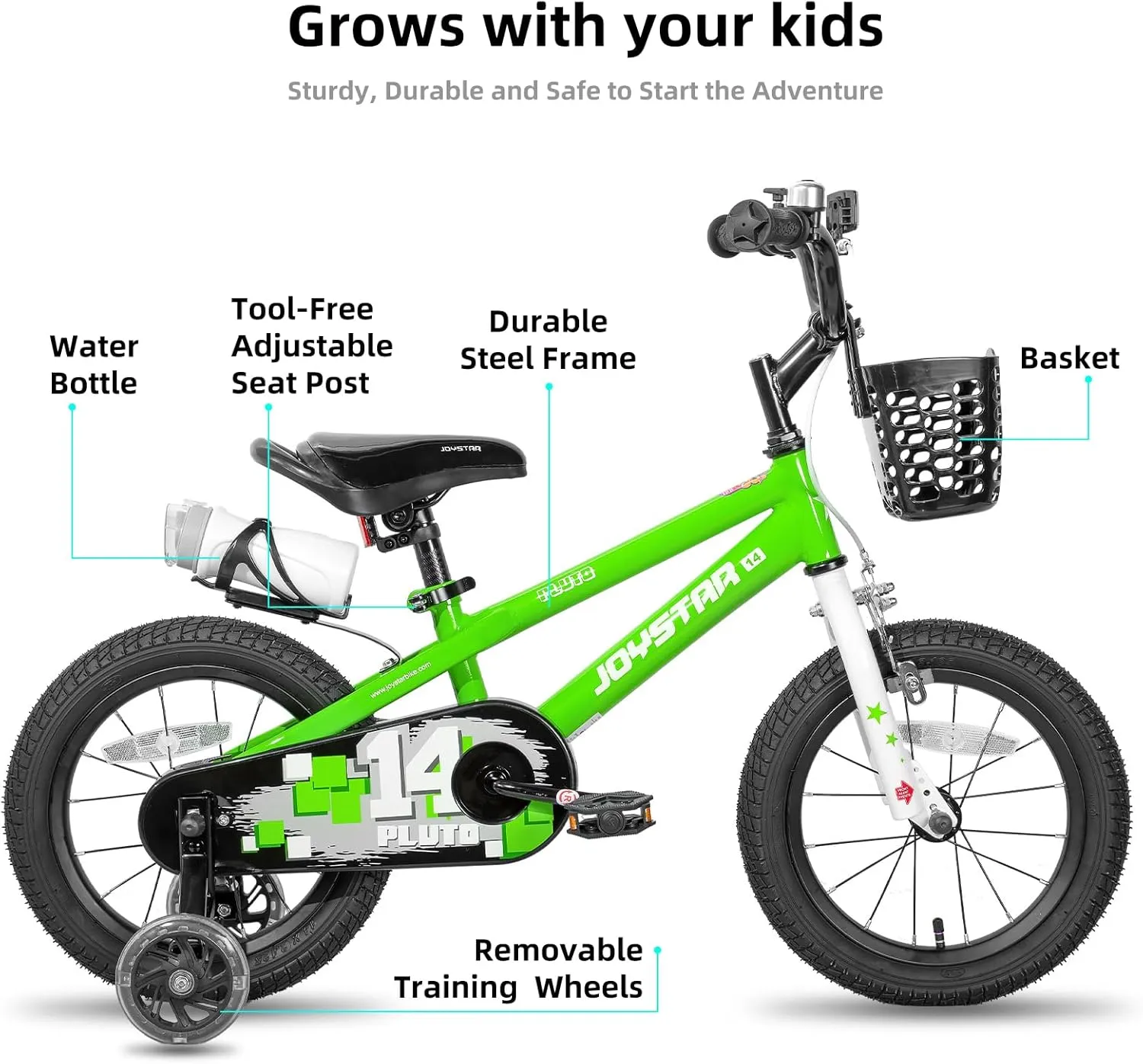 JOYSTAR Pluto 12 14 16 18 20 Inch Kids Bike with Light Up Training Wheels, Kids' Bicycle for Boys Girls Age 3-12 Years, Children Bikes, Multiple Colors