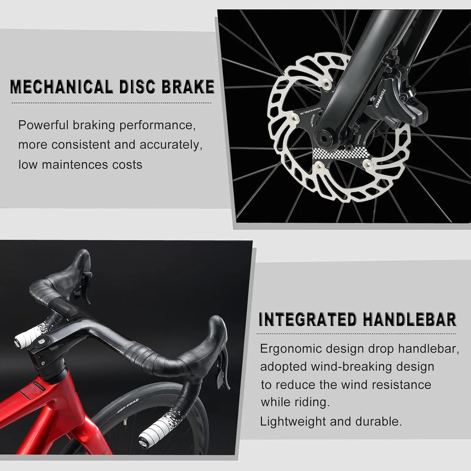 KABON Carbon Road Bike, T800 Carbon Fiber Frame 700C Road Bike with 18 Speeds Drivetrain, Integrated Carbon Handlebar, Disc Brakes Racing Bicycle for Men and Women