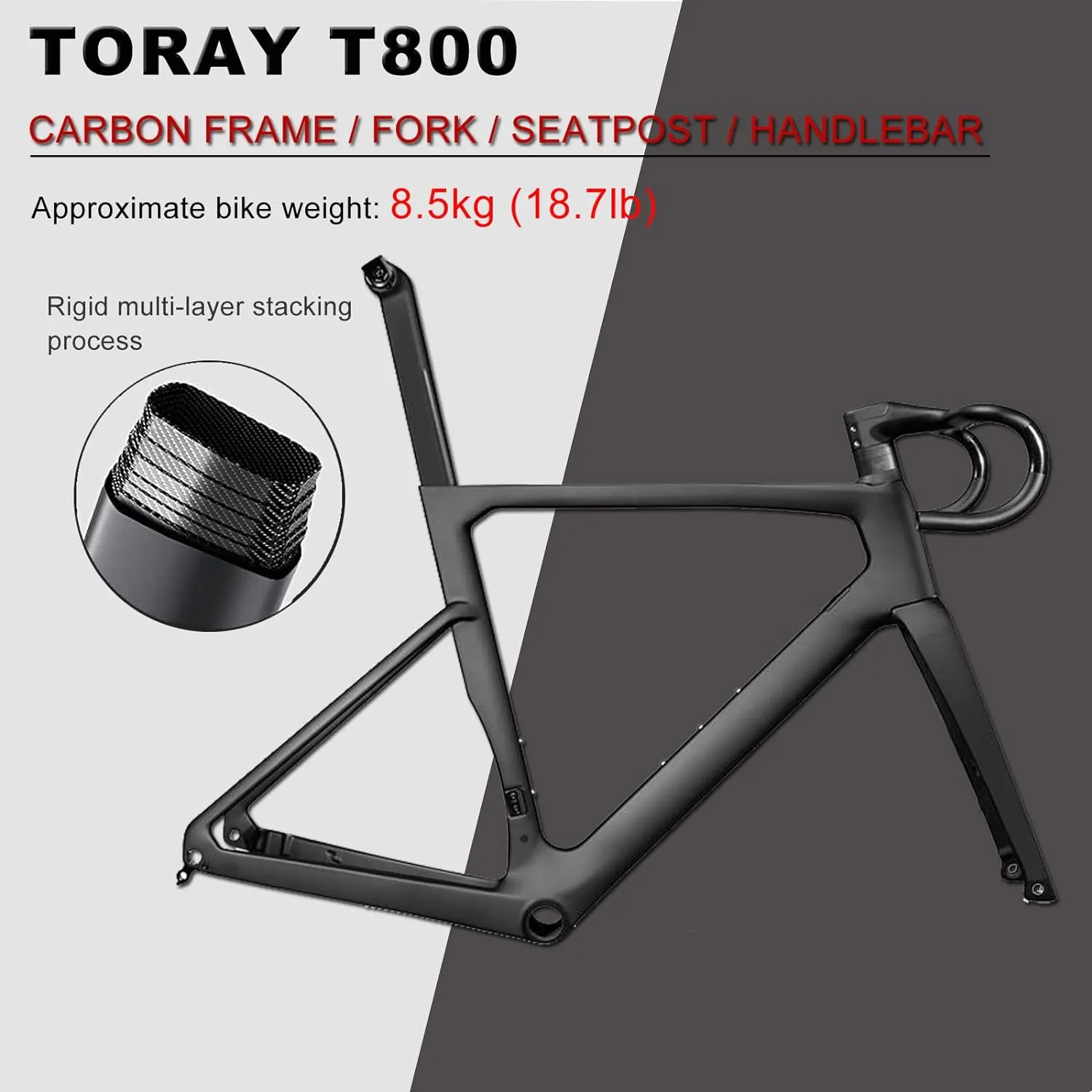 KABON Carbon Road Bike, T800 Carbon Fiber Frame 700C Road Bike with 18 Speeds Drivetrain, Integrated Carbon Handlebar, Disc Brakes Racing Bicycle for Men and Women