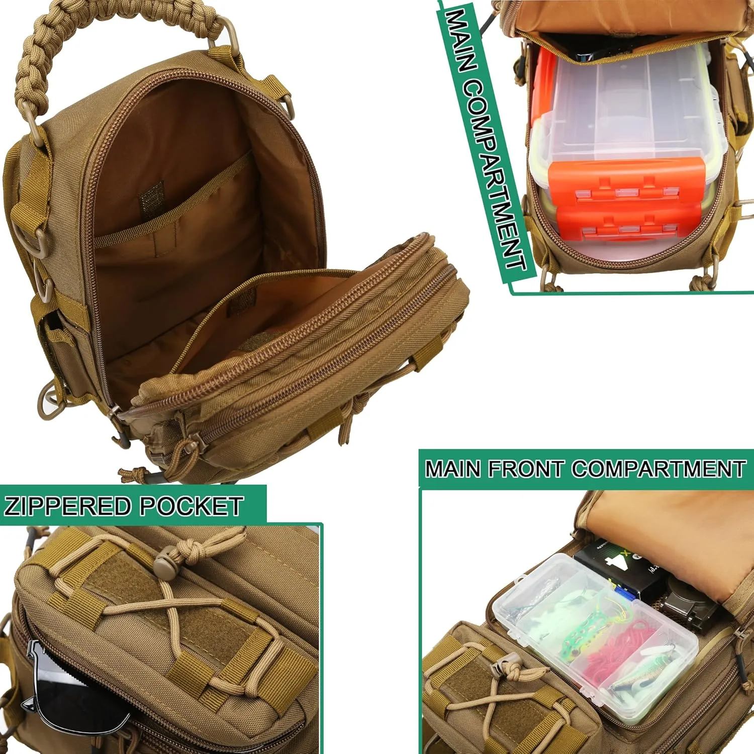 kefit Fishing Backpack with Rod Holder, Lightweight Fishing Tackle Backpack, Sling Fishing Bag - Brown