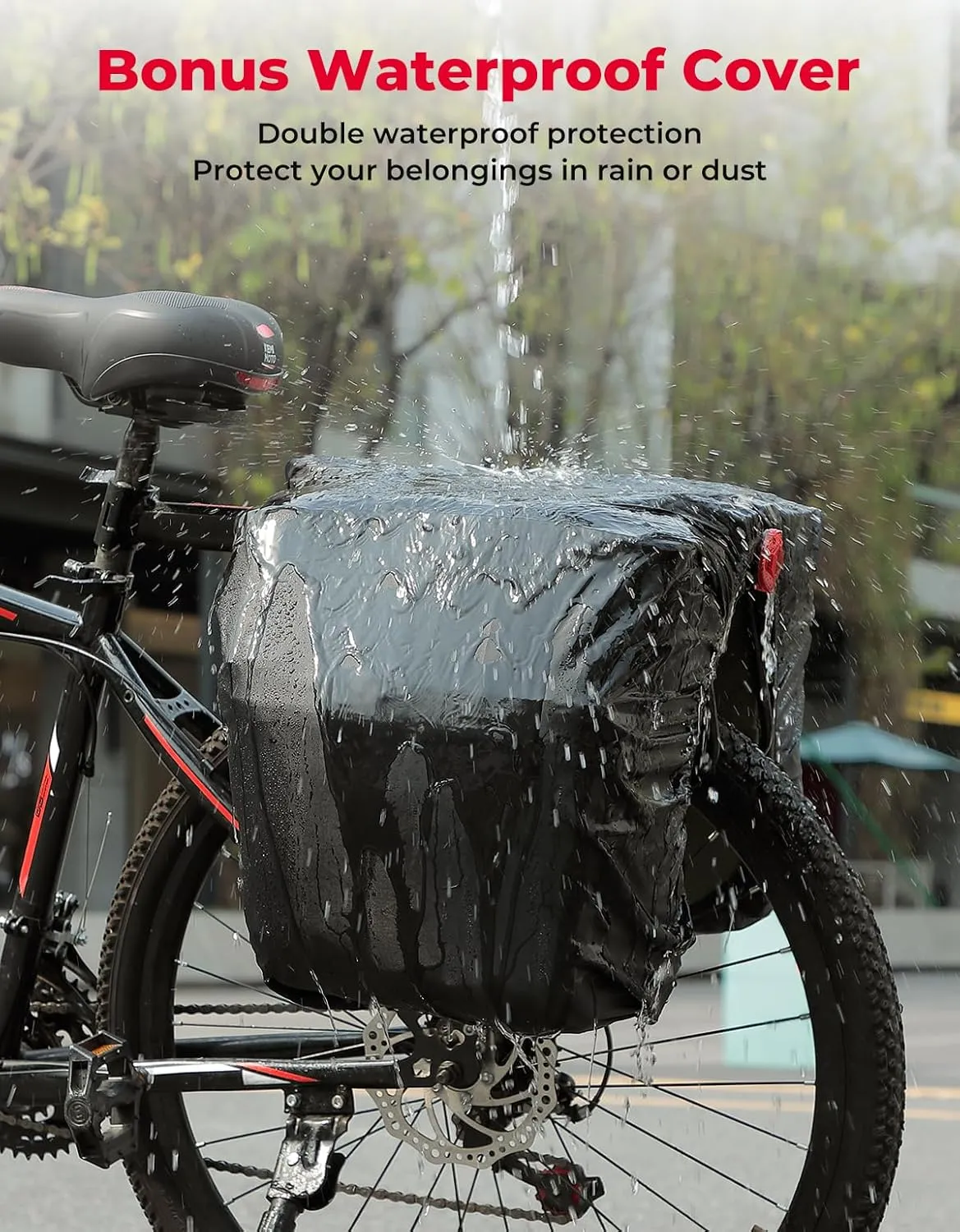 KEMIMOTO Bike Bag Panniers with Rain Cover, 34L Waterproof Bicycle Ebike Saddle Bag Mountain Cycling Trunk with Reflective for Commuter Travel Grocery Carrier Accessories, Blue