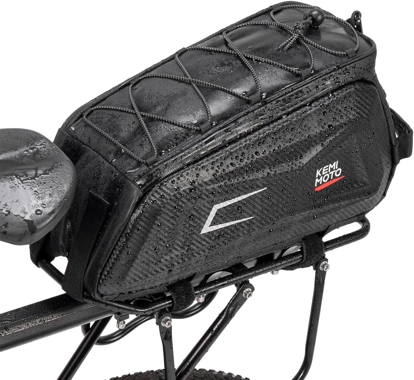 KEMIMOTO Bike Rear Rack Bag, 9L EVA Hard Shell Water-resistant Bicycle Trunk Saddle Bag with Shoulder Strap for Commuting and Cycling, Reflective Design Non-slip Bottom, Black