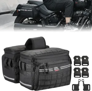 KEMIMOTO Motorcycle SaddleBags 15L with Brackets Throw Over Saddle bags Compatible with Softail Dyna Sportster Cruiser Black