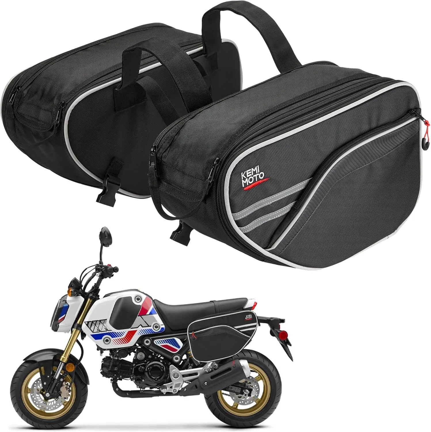 KEMIMOTO Motorcycle Saddlebags Bag Expandable 24-30L (15L*2) Compatible with Grom 2025 2024 2023 2022 Rebel CMX500 300 1100 Navi Z125 Dirt Bike Dual Sport Bike Mini Motorcycle Side Bags