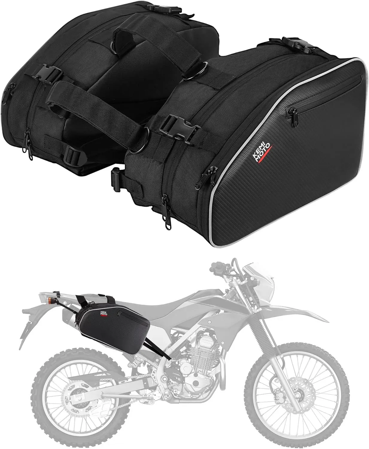 KEMIMOTO Motorcycle Saddlebags with Rain Covers Compatible with Motorcycle Dirt Bike Dual Sport Motorcross Motorbike Racing Mountain Off-Road 24L