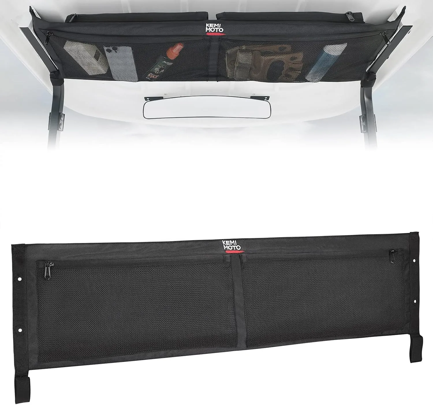 KEMIMOTO Overhead Storage Bag Compatible with Club Car Tempo(2007-2023), Golf Cart Organizer Ceiling Mesh Storage Only Fit for Club Car Tempo（Hole Spacing 35" Horizontal and 3.9" Vertical