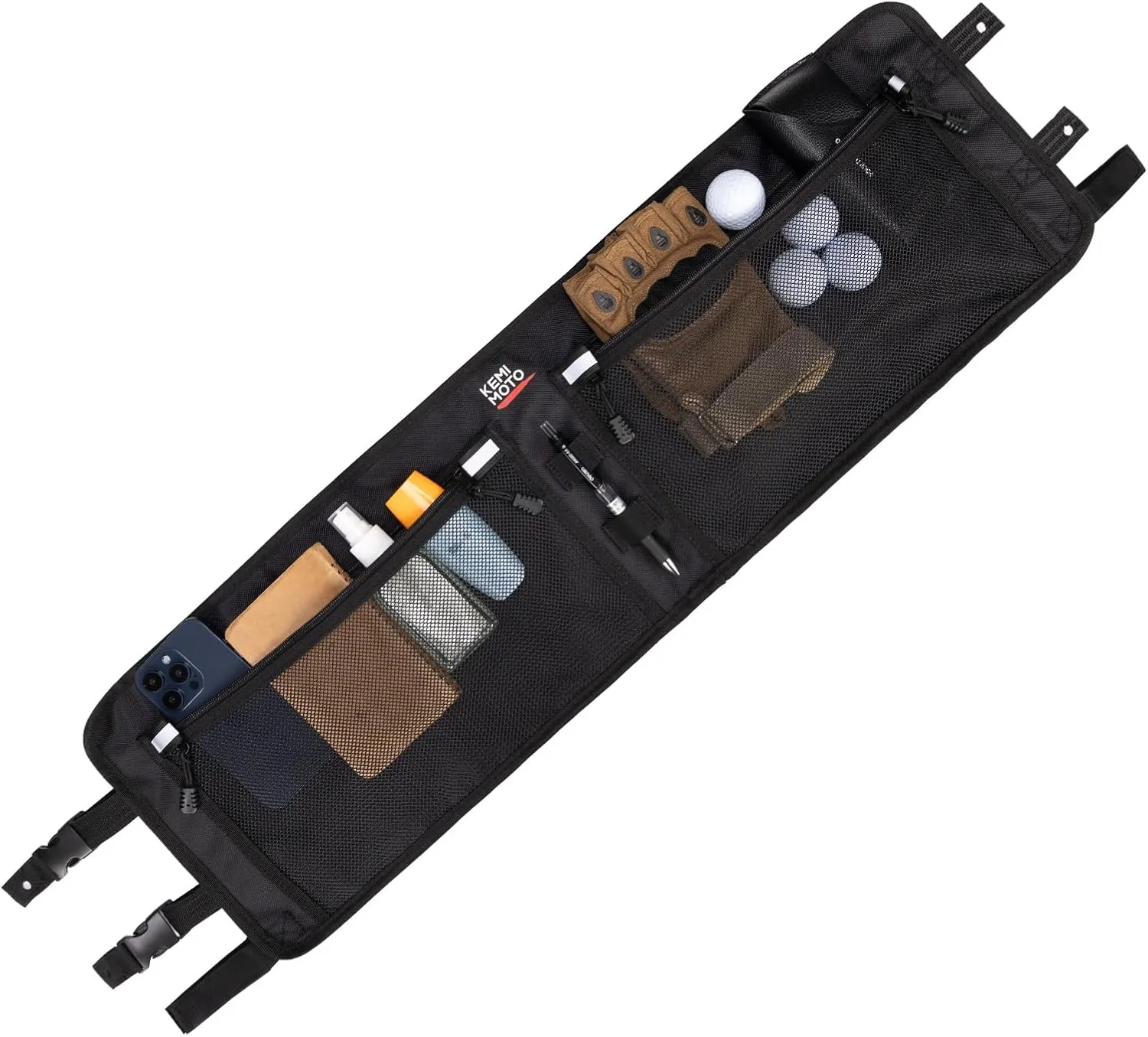 KEMIMOTO Upgraded Golf Cart Overhead Storage Bag, Ceiling Storage with Dual Mesh Pockets Compatible with Club Car Precedent,Tempo, and Onward, 1680D Overhead Organizer, Black