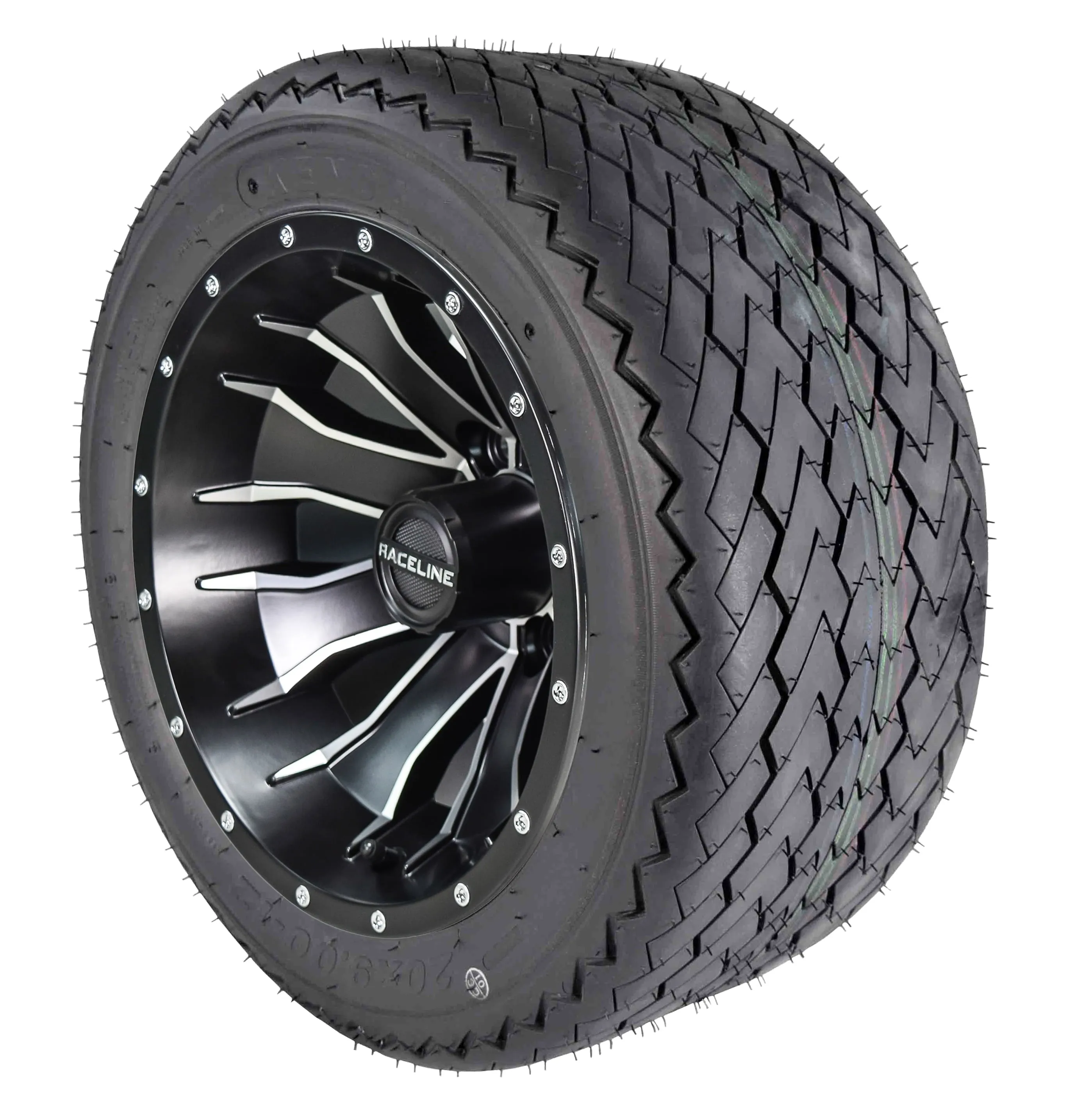 Kenda K389 20x9-12 Golf Cart Turf Front Rear Tire & 12x7 4/101.6 -47 (4x4) Black Wheel Kit for Non-Lifted Golf Carts or Golf Carts with 1"-3" Lift Kit 20x9x12