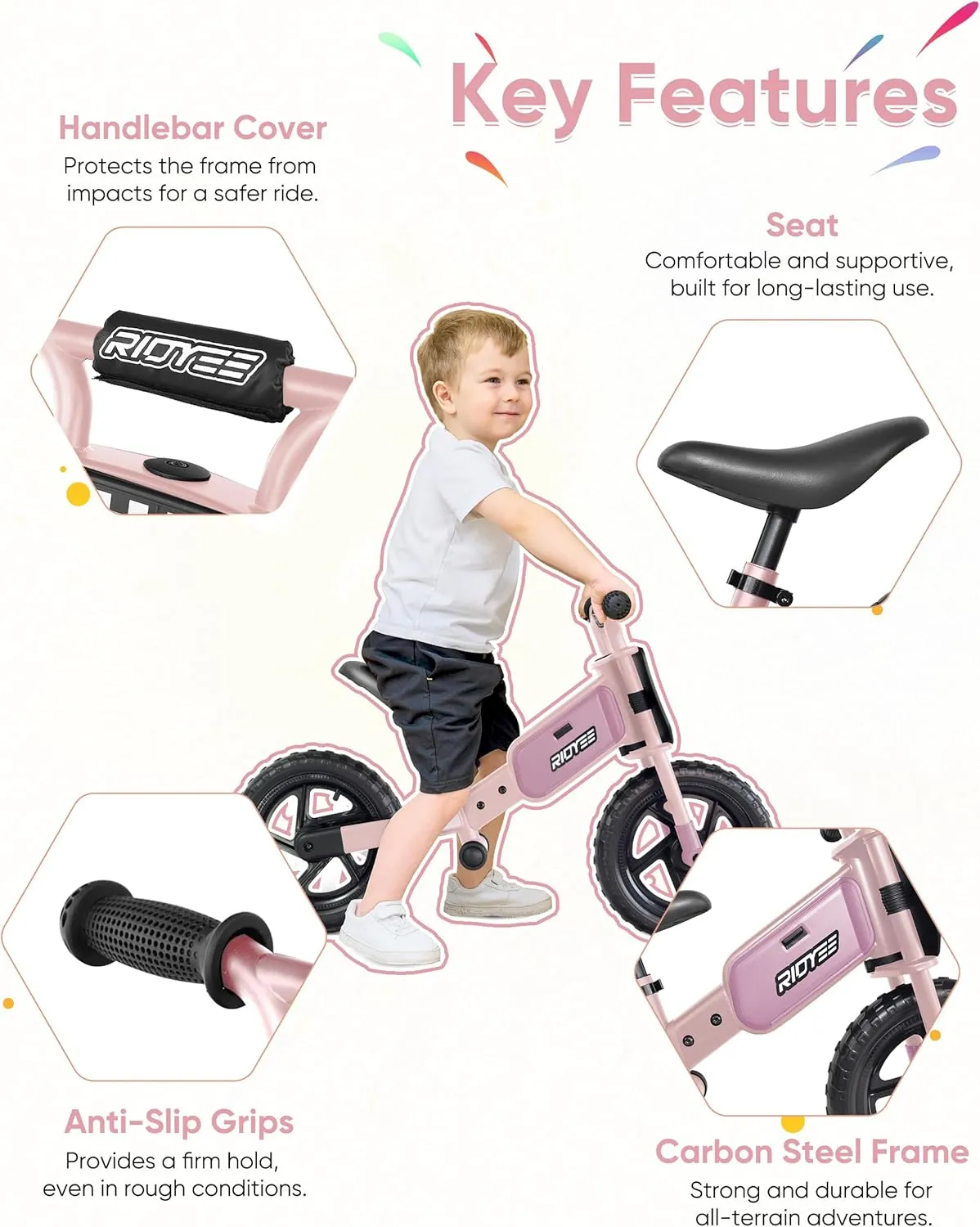 Kids Balance Bike 2 Year Old, Toddler Balance Bikes for 2 to 5 Year with Adjustable Shock-Absorbing Seat, Balance Bike 3 Year Old, DIY Stickers, Handlebar Pad, Limited Steering