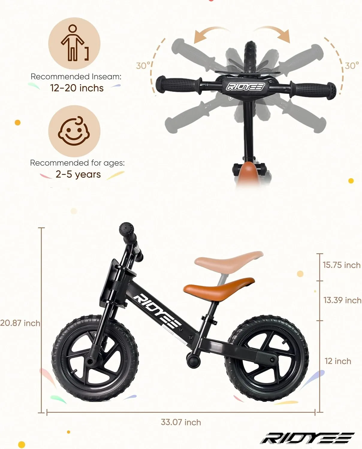 Kids Balance Bike 2 Year Old, Toddler Balance Bikes for 2 to 5 Year with Adjustable Shock-Absorbing Seat, Balance Bike 3 Year Old, DIY Stickers, Handlebar Pad, Limited Steering