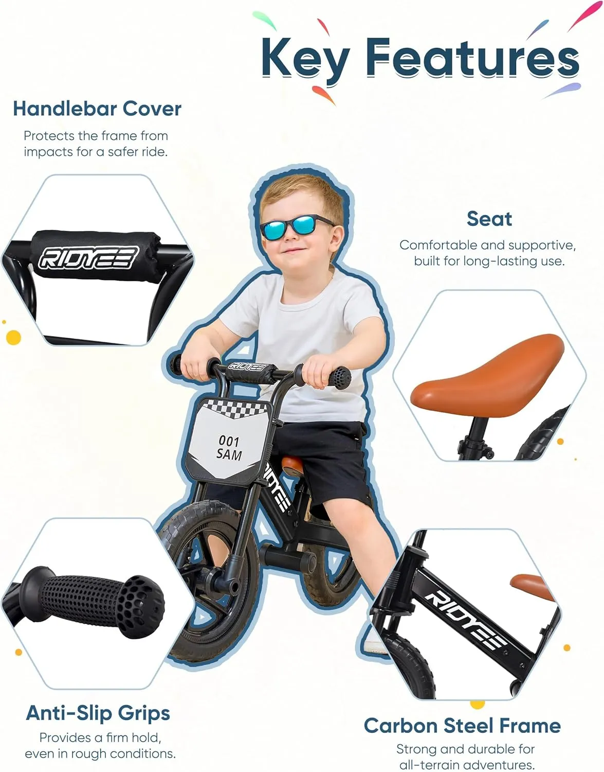 Kids Balance Bike 2 Year Old, Toddler Balance Bikes for 2 to 5 Year with Adjustable Shock-Absorbing Seat, Balance Bike 3 Year Old, DIY Stickers, Handlebar Pad, Limited Steering