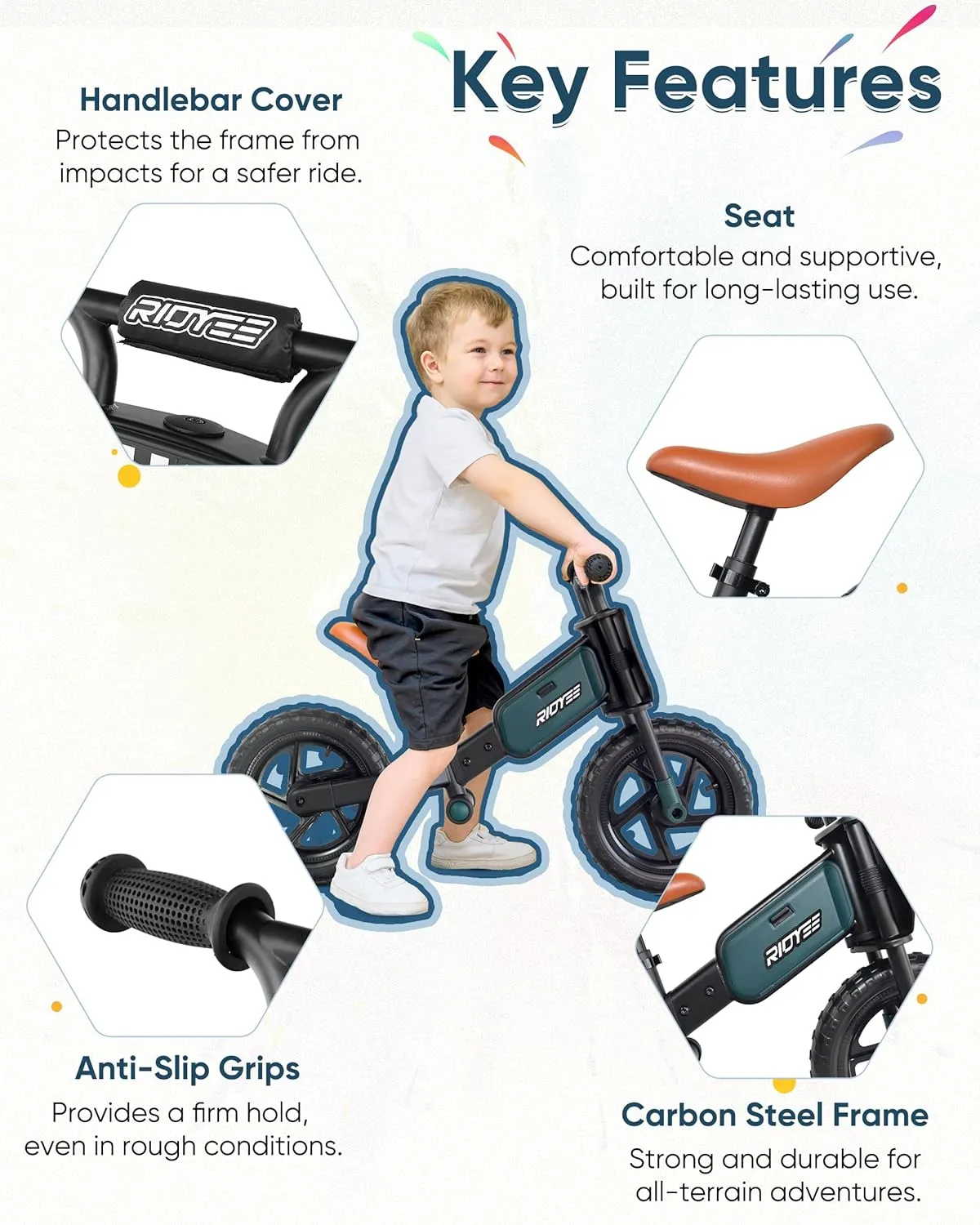Kids Balance Bike 2 Year Old, Toddler Balance Bikes for 2 to 5 Year with Adjustable Shock-Absorbing Seat, Balance Bike 3 Year Old, DIY Stickers, Handlebar Pad, Limited Steering