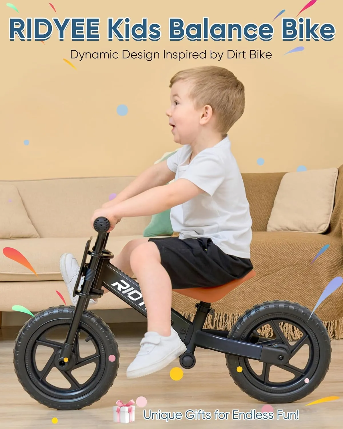 Kids Balance Bike 2 Year Old, Toddler Balance Bikes for 2 to 5 Year with Adjustable Shock-Absorbing Seat, Balance Bike 3 Year Old, DIY Stickers, Handlebar Pad, Limited Steering