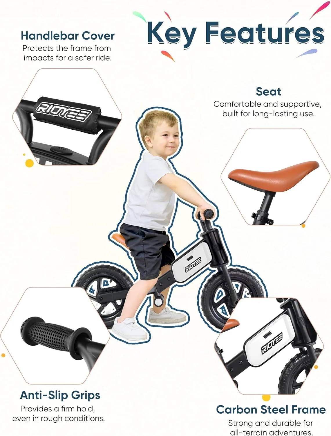 Kids Balance Bike 2 Year Old, Toddler Balance Bikes for 2 to 5 Year with Adjustable Shock-Absorbing Seat, Balance Bike 3 Year Old, DIY Stickers, Handlebar Pad, Limited Steering