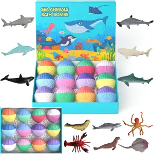 Kids Bath Bombs with Surprise Toys Inside, 12 Pack Shell Organic Bath Bombs for Kids with Ocean Sea Animals for Girls Boys Toddlers, Marine Shark Bath Bomb Gift for Easter Birthday Bubble Bath