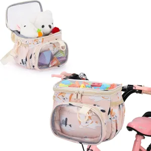Kids Bike Basket ，Waterproof Fabric Bicycle Basket，Boy and Girl Bicycles Front Basket Accessories，Fits Scooter and Tricycles Bike Handlebar Bag ，with Shoulder Strap. ﻿