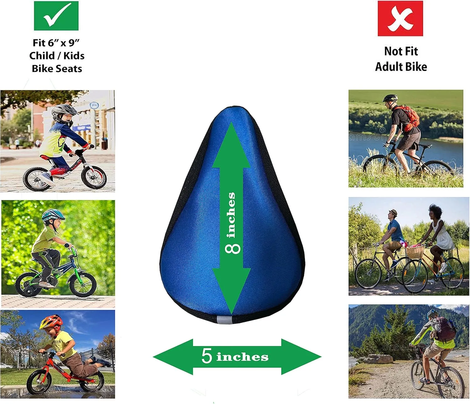 Kids Bike Gel Seat Cushion Cover, 8x5 inch Child Bike Seat Cover Premium Comfortable Small Bicycle Saddle Pad