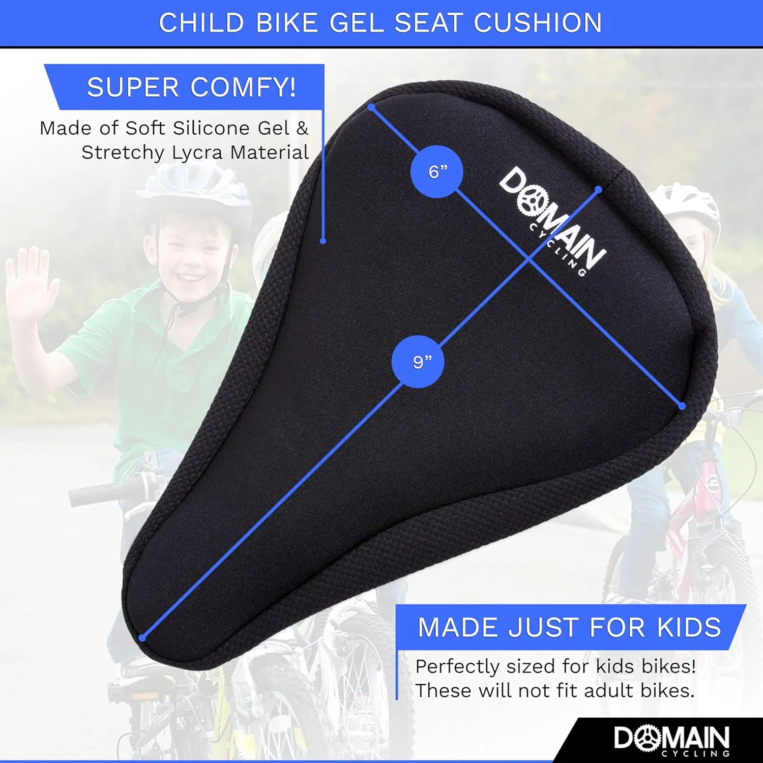 Kids Bike Seat Cover with Gel (9" x 6") - Cushion for Kids Bike Seat - Comfort to Small Bike Saddle of Childs Outdoor, Mountain, BMX, and Road Bikes