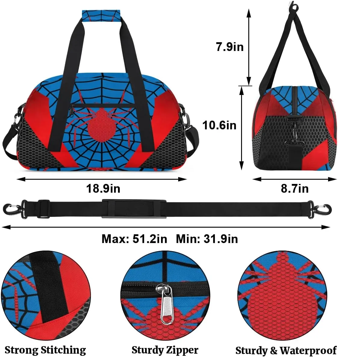 Kids Overnighter Blue Duffel Bags for Boys Girls, Carry-On Size Sports Gym Bag for School Practice or Overnight Travel Weekender Sleepover Workout Tote Bag