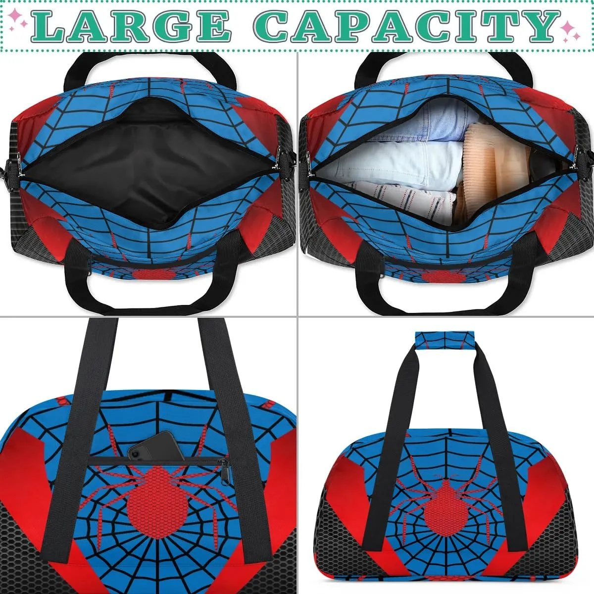 Kids Overnighter Blue Duffel Bags for Boys Girls, Carry-On Size Sports Gym Bag for School Practice or Overnight Travel Weekender Sleepover Workout Tote Bag