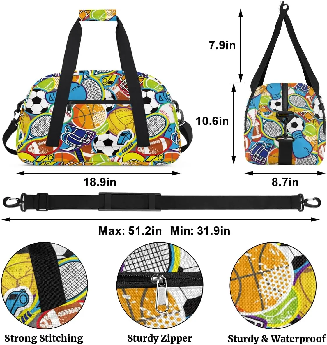 Kids Overnighter Duffel Bags for Boys Girls, Carry-On Size Sports Gym Bag for School Practice or Overnight Travel Weekender Sleepover Workout Tote Bag, Basketball Football