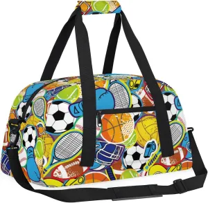 Kids Overnighter Duffel Bags for Boys Girls, Carry-On Size Sports Gym Bag for School Practice or Overnight Travel Weekender Sleepover Workout Tote Bag, Basketball Football