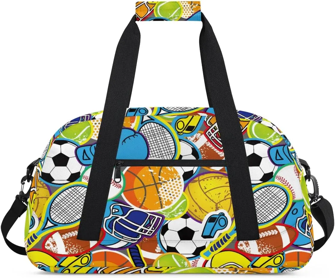 Kids Overnighter Duffel Bags for Boys Girls, Carry-On Size Sports Gym Bag for School Practice or Overnight Travel Weekender Sleepover Workout Tote Bag, Basketball Football