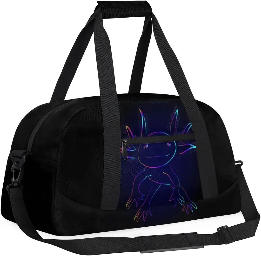 Kids Overnighter Duffel Bags for Boys Girls, Carry-On Size Sports Gym Bag for School Practice or Overnight Travel Weekender Sleepover Workout Tote Bag, Blue Axolotl