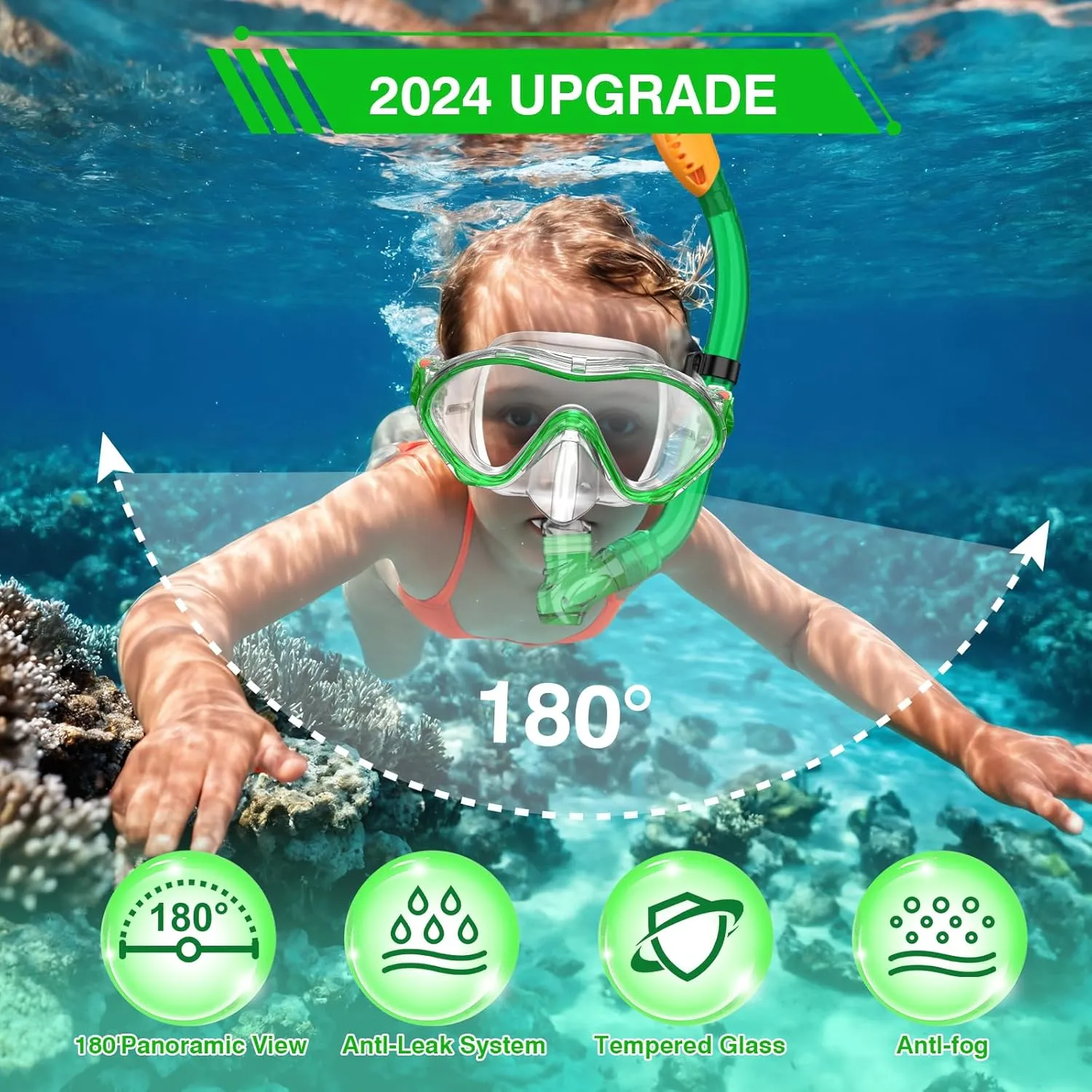 Kids Snorkel Set for Boys Girls Youth Junior Age from 5-13 Years Old Upgraded Dry Top Snorkel Mask Snorkeling Gear with Carrying Bag for Pool Swimming Diving Water Park Beach Vacation