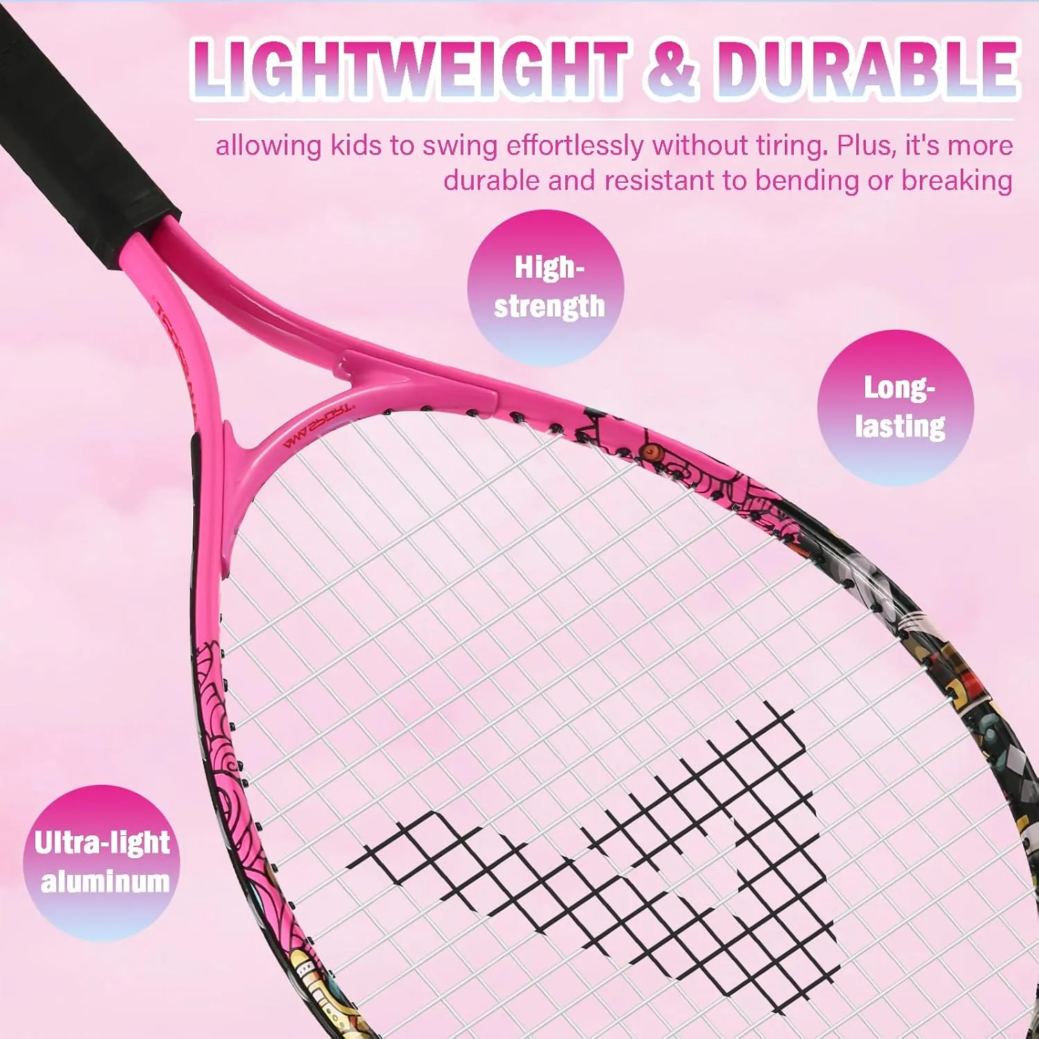 Kids Tennis Racket for Boys & Girls Aged 2-12 - Multi-Color & Style Youth Tennis Racket for Beginner, Includes 420D Nylon Shoulder Strap Bag