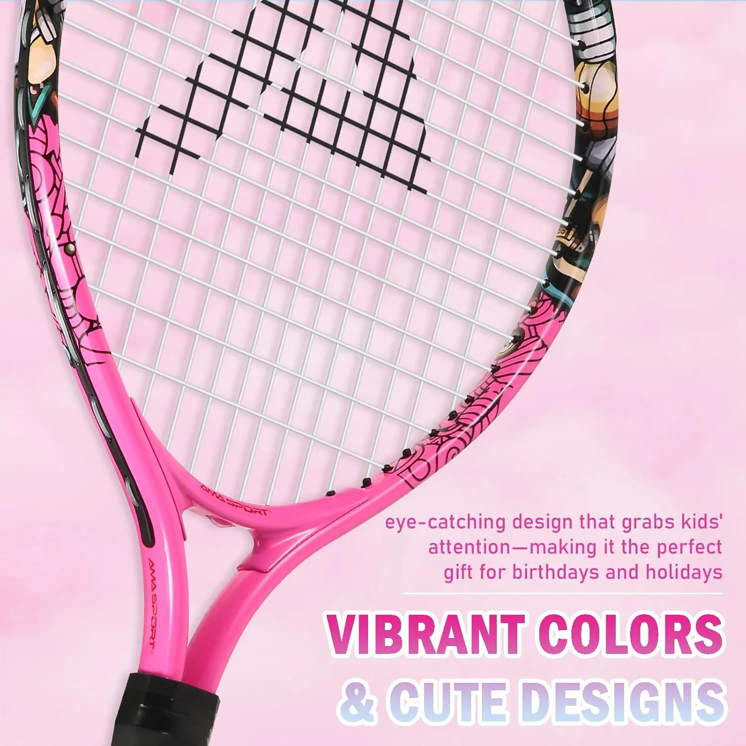Kids Tennis Racket for Boys & Girls Aged 2-12 - Multi-Color & Style Youth Tennis Racket for Beginner, Includes 420D Nylon Shoulder Strap Bag