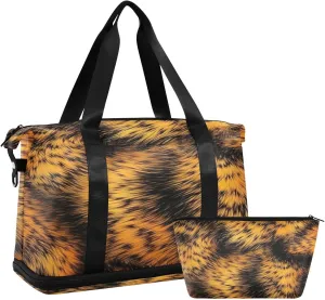 Kigai Tiger Fur Texture Gym Bag for Women & Men,Waterproof Weekender Overnight Bag with Shoes Compartment Sports Duffel Bag for Gym Yoga Swimming Camping