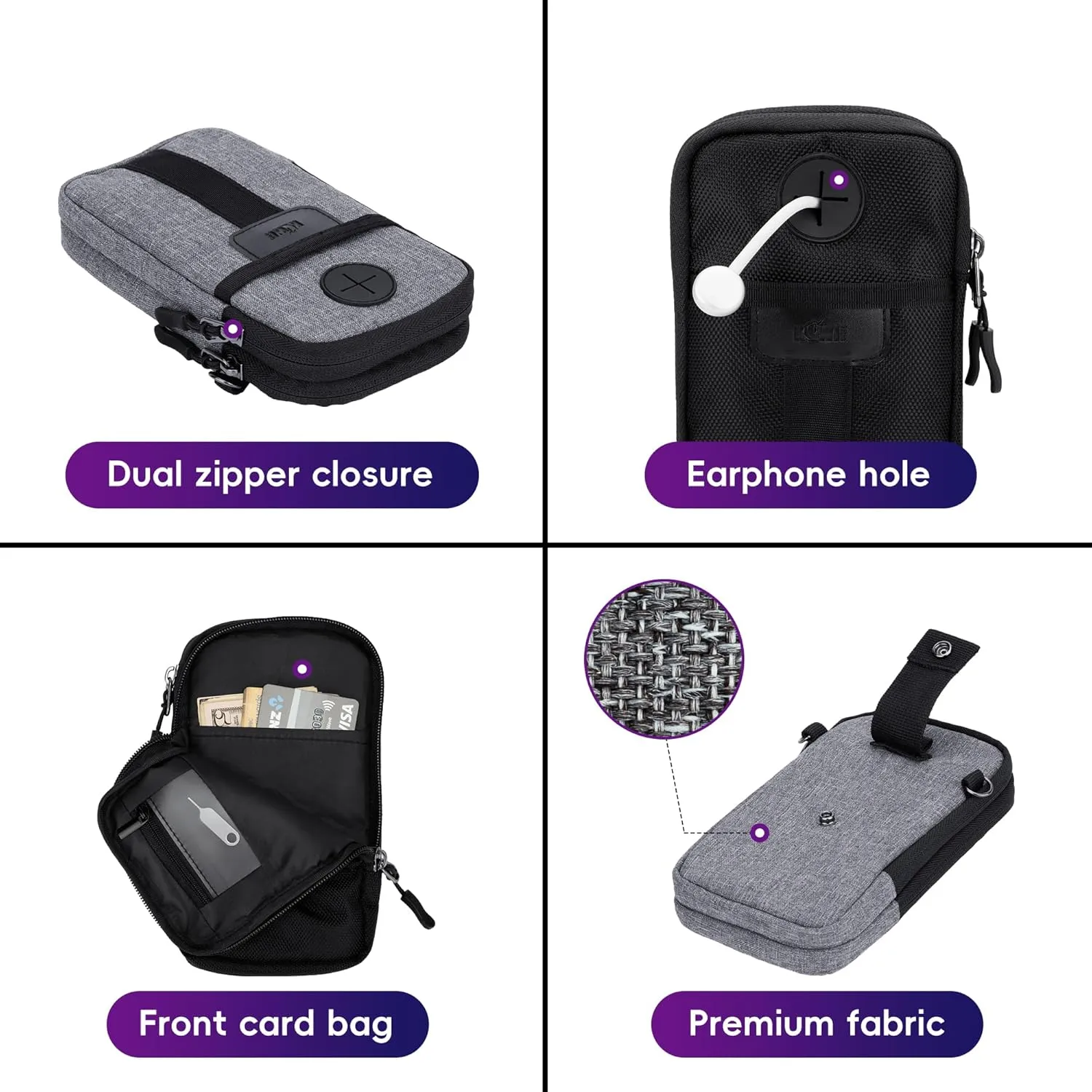 KIWIFOTOS Travel Cell Phone Pouch Belt Pouch, Dual Phone Holster Crossbody Bag with Shoulder Strap for iPhone 15 14 Pro Max Case Holder with Neck Lanyard Smartphone Walking Passport Wallet