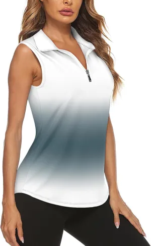 Koscacy Women's Sleeveless Golf Tennis Polo Shirts Zip Up Dry Fit Workout Tank Tops Athletic Shirt